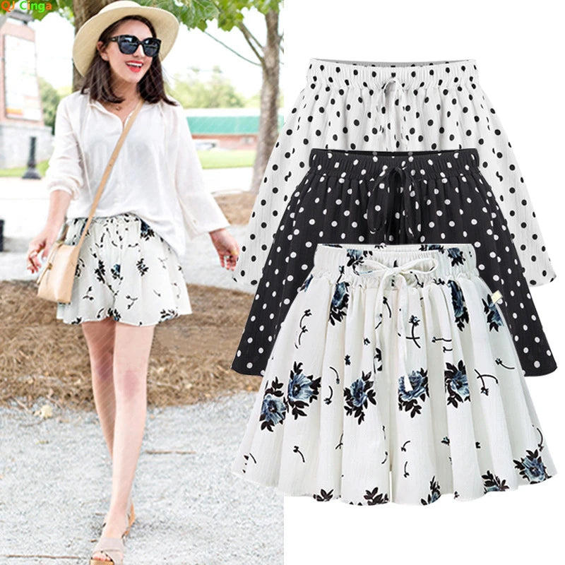 Summer Women Wide Leg Short Pants Skirt, High Waist Loose A-line Skirt Shorts Fashion Casual Chiffon Hot Pant Asian Size M-6XL.