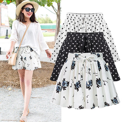 Summer Women Wide Leg Short Pants Skirt, High Waist Loose A-line Skirt Shorts Fashion Casual Chiffon Hot Pant Asian Size M-6XL.