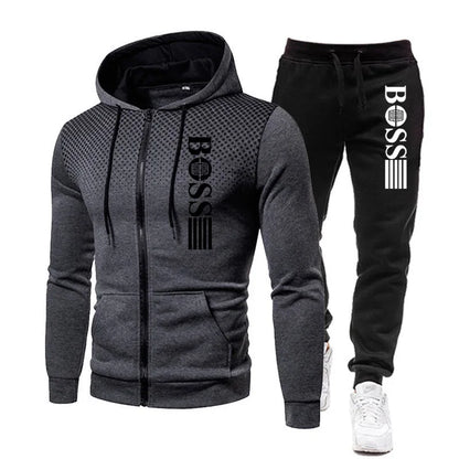 2025 New Men's zippered hoodie + Casual Pants Set for Autumn and Winter fashion Fitness and Warm sportswear Two-piece set