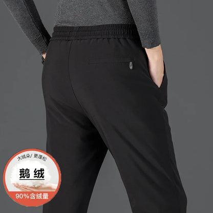 Men's Winter Down Pants 90% Goose Down Warm Fleece Lined Casual Trousers Elastic Waist  Pantalones Hombre Calça Casual PT-587.