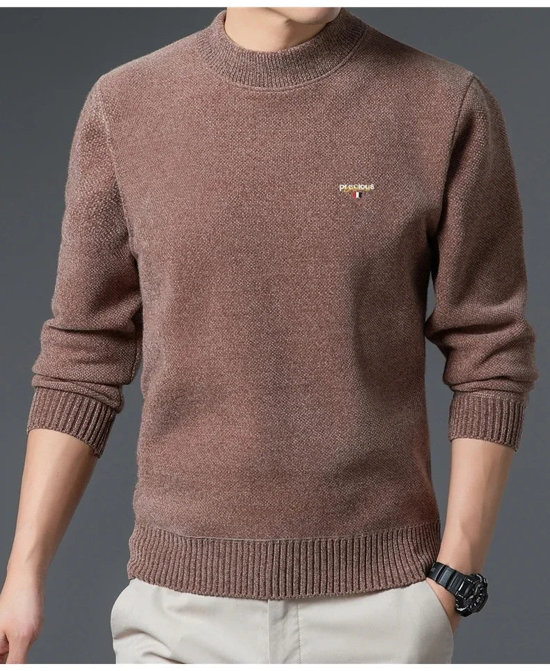 Luxury high-end round neck sweater men's winter trend brand embroidered Korean version casual plush warm thick knitted pullover.