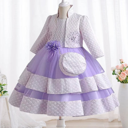 Neues Mädchenkleid, zweiteiliges Set, 3–10 Jahre alt, wunderschönes Weihnachts-Performance-Kleid, Herbst-Party-Abschlussballkleid für Mädchen.