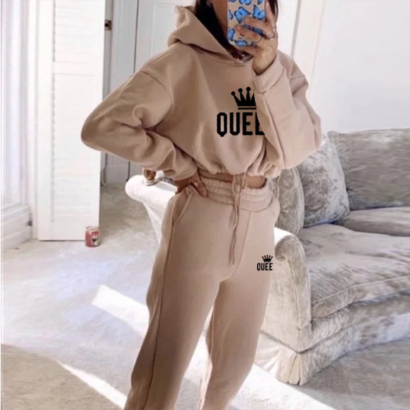 2025 herbst Winter Frauen Sweatshirt Set Einfarbig Casual Einfache Mit Kapuze 2-teiliges Outfit Set Mode Gym Jogging Frau Hose Sets.