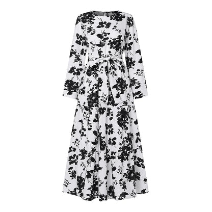 Zanzea Blumen druck böhmischen Maxi kleid Frauen Mode Langarm o Hals abgestufte Vestidos islamische muslimische Gürtel Abaya lange Roben.