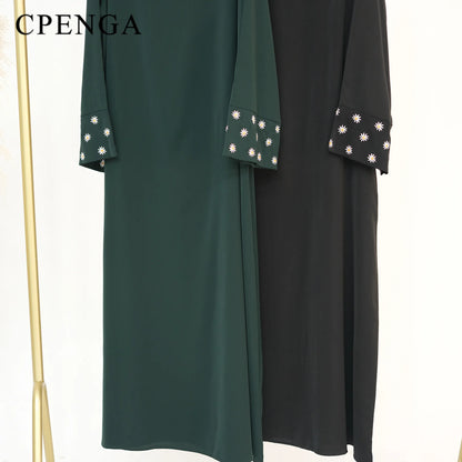 2024 Daisy Embroidery Muslim Modest Dress for Women Eid Saudi Arabia Dubai Abaya Luxury Islam Turkey Holiday Party Jalabiya Robe.