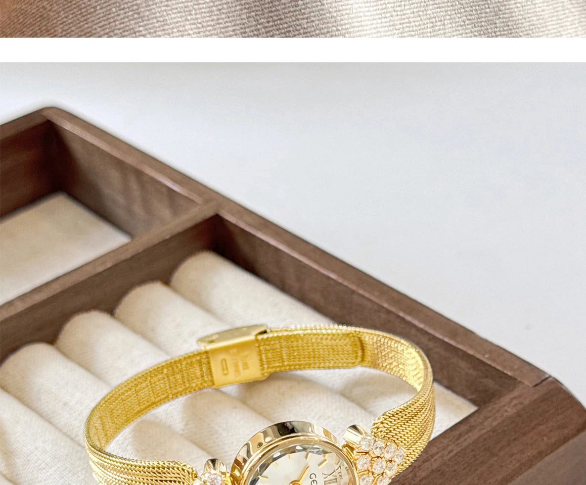 GEDI Watch Gold Silver Diamond Inlaid Steel Strip Women's Wristwatch Vintage Niche Light Luxury Temperament Quartz Watch Woman