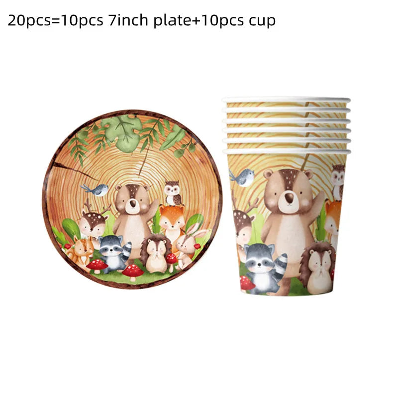 Woodland Tier Dschungel Wald DIY Party Dekoration Teller Tasse Tischdecke Geburtstag Party Baby Dusche Kinder Geburtstag Party Supplies