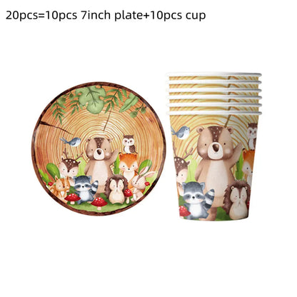 Woodland Tier Dschungel Wald DIY Party Dekoration Teller Tasse Tischdecke Geburtstag Party Baby Dusche Kinder Geburtstag Party Supplies