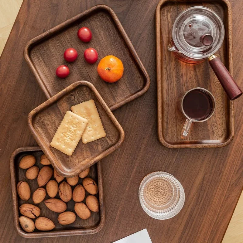 Solid Wood Tray Acacia Wood Premium Kung Fu Tea Small Tray Fruit Snacks Nuts Dessert Plate Desktop Storage Tableware.