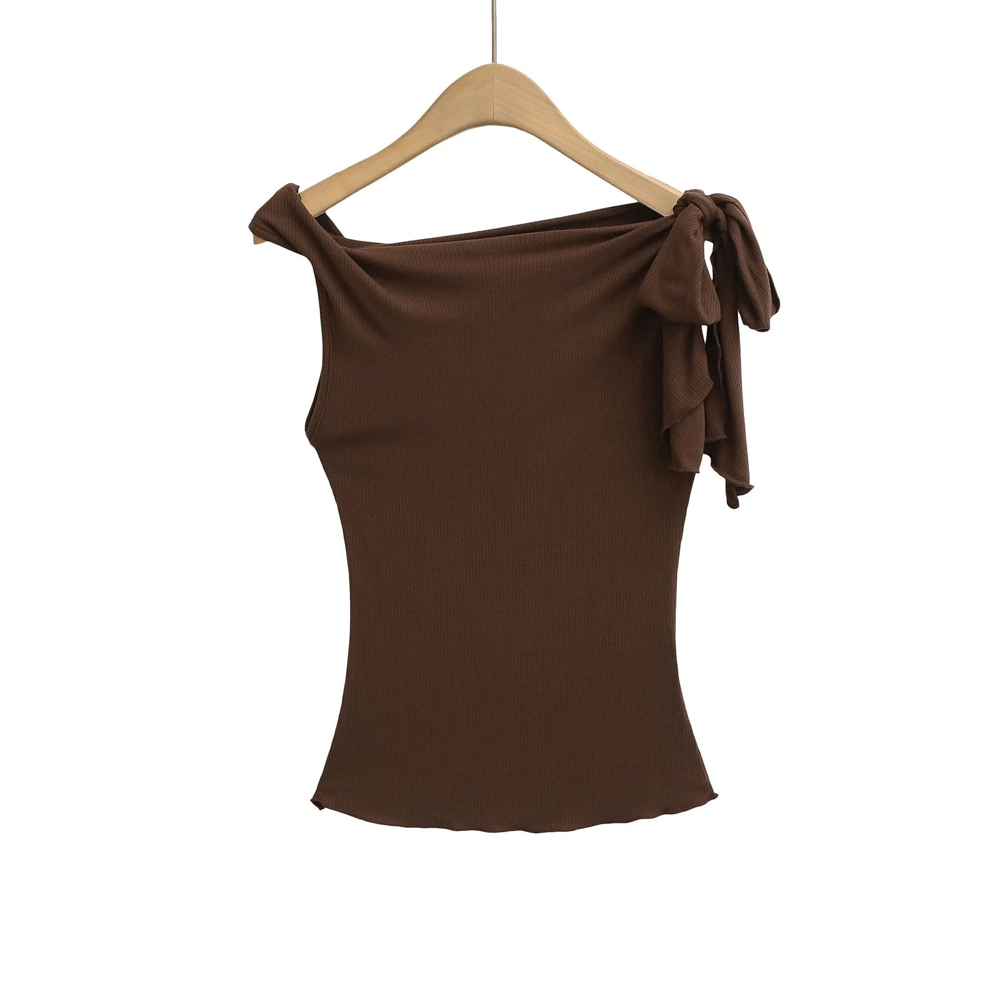 Shoulder Bared Short Sleeve T Shirt Women's Spicy Girl Design Slimming Top Summer New Style One Word Oblique Shoulder Tie Waist.