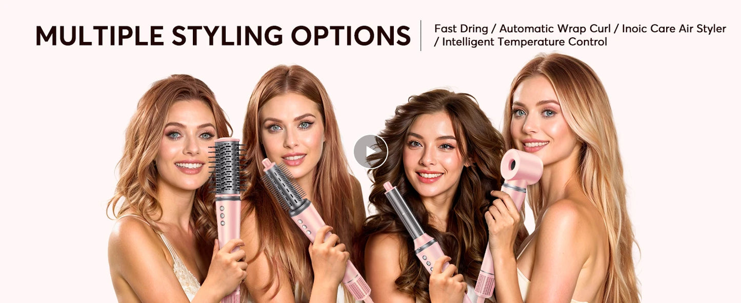 5 in 1 Hair Dryer,Multi Styling Tool,Straightener & 32mm Curling 300 Million Negative Ions Hair Care 1-3 Mins Quick Drying Gifts