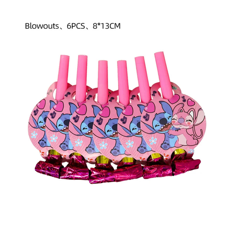 Disney Rosa Stich Geburtstag Party Dekorationen Mädchen Einweg Geschirr Ballon Kuchen Topper Tischdecken Liefert Baby Dusche