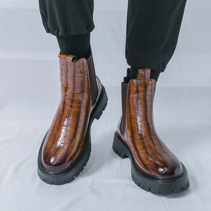 Street Style Pointed Toes Chelsea Boots Stylish Leather Ankle Boots Fashion High Top Shoes Party Business Motorcycle Boots Botas.