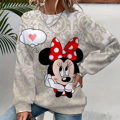 Damen-Sweatshirt mit Mickey-Mouse-Aufdruck, High-Street-Damen-Hoodie, Kleidung mit Y2K-Muster, lässiger Rundhalspullover.
