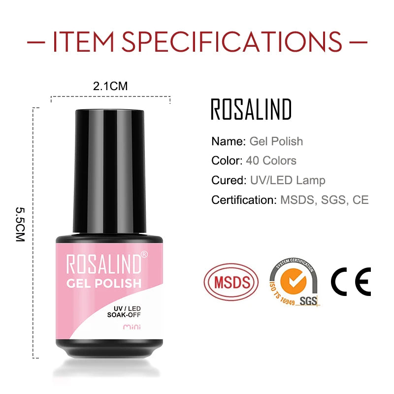 ROSALIND Red Series UV Nail Gel Hybrid Varnish Semi Permanent For Manicure Art Nail Polish Matt Base Top Coat Gel Nail Polish.