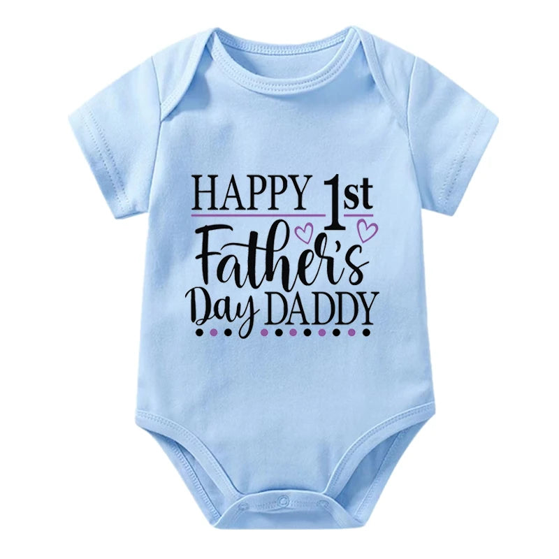 Happy 1st Vatertag Papa Druck neugeborenes Baby Jungen Mädchen Stram pler Kleidung Kleinkind Sommer Kurzarm Body Väter Tag Geschenke.