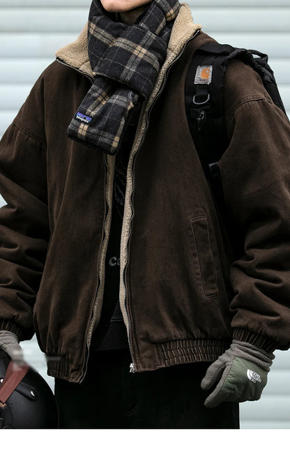 Japanese Vintage Polar Fleece Jacket Men Winter High Quality Thick Jacket Korean Streetwear Loose Couple Trendy Warm Coat Male.