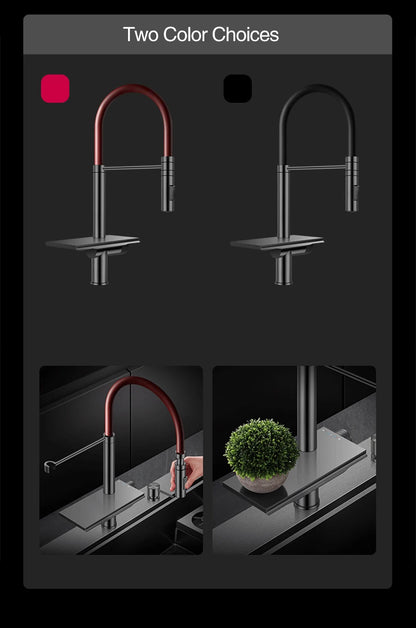 ASRAS New Waterfall Faucet Kitchen Sinks Nanometer Large Size 4mm Panel Handmade Sinks Cup Rinser Kitchen Sinks