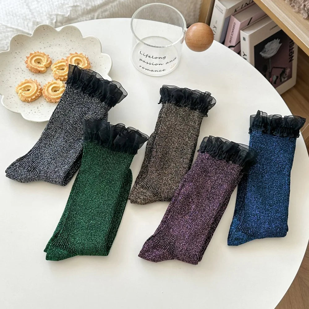 Design Socks For Women Cute Sweet Daily Casual Korean Style Women's Socks Autumn Winter Long Fashion Lace Edge Chaussettes Femme.