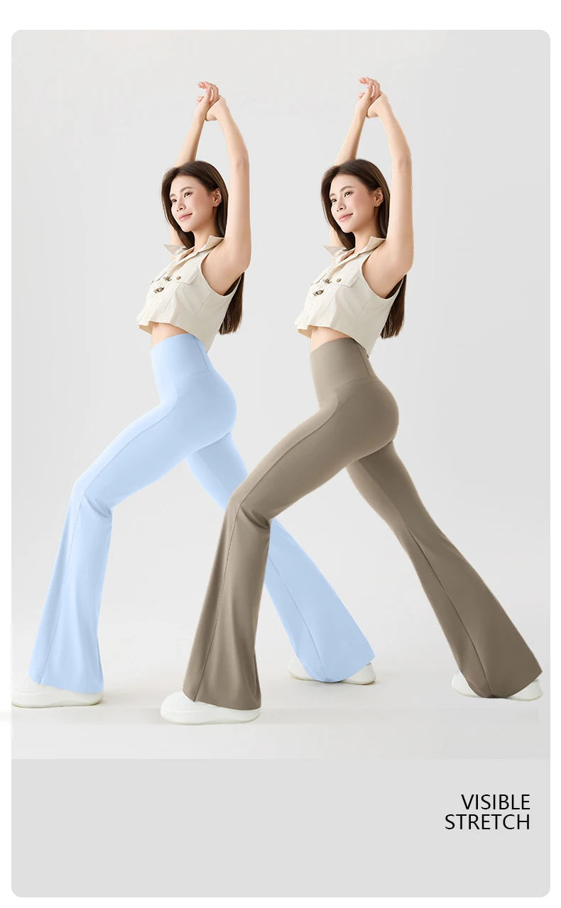 BIVIGAOS Naked Feeling Back Waist Pocket Sharkskin Micro Flared Leggings Women's Tight Sexy Sports Fitness Yoga Casual Pants.