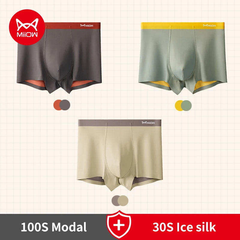 MiiOW 3 stücke 100S Modal Männer Boxer Unterwäsche Eis Seide Licht männer Höschen Boxershorts 5A Antibakterielle Atmungsaktive Mann unterhose