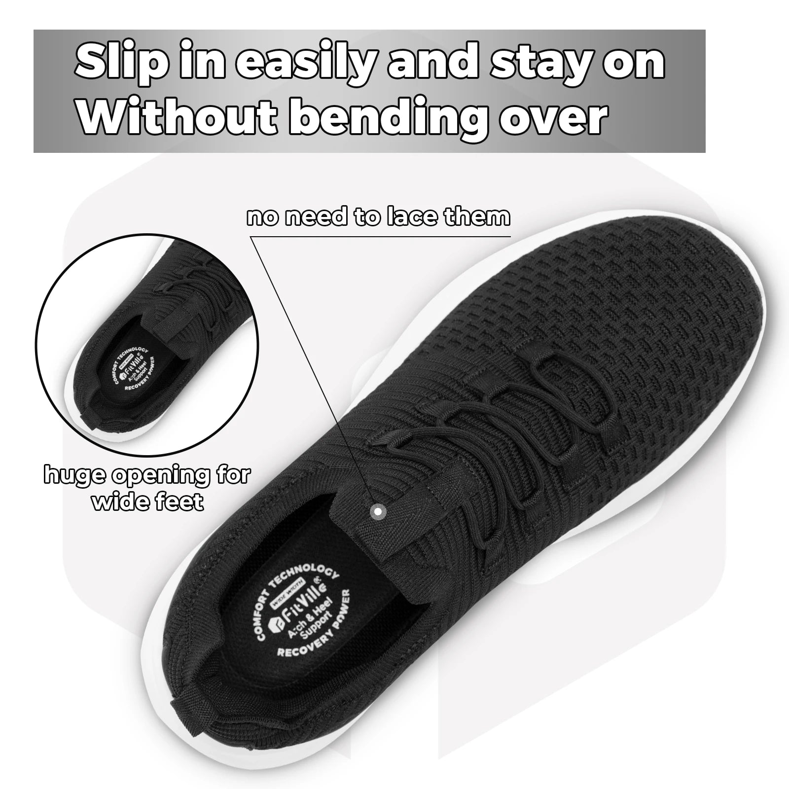 FitVille Herrenschuhe zum Hineinschlüpfen, leichte, breite Breite für Plattfüße, Plantarfasziitis, Fersenschmerzlinderung.