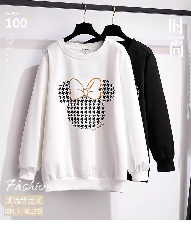 175Kg Plus Größe frauen Fehlschlag 170 Frühling Herbst Neue Lose Rundhals Cartoon Sweatshirt Schwarz Weiß 6XL 7XL 8XL 9XL 10XL 11XL.