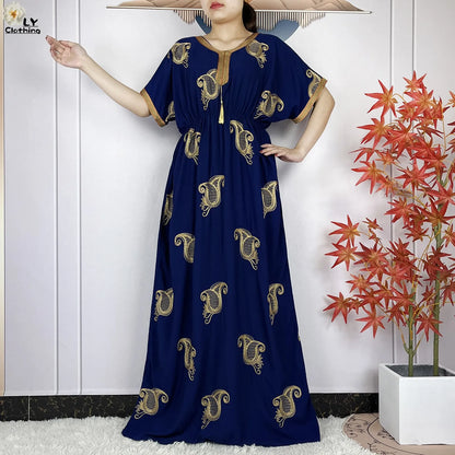 New Dubai Fashion Women Party Evening Dress 2024 Summer Short Sleeve Elasticity Embroidery Femme Robe African Islam Loose Abaya.