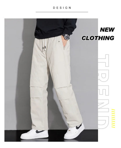 2025 Men's New, Lace-Up Elastic Waist Warm, Tooling, Outdoor Down Pants.