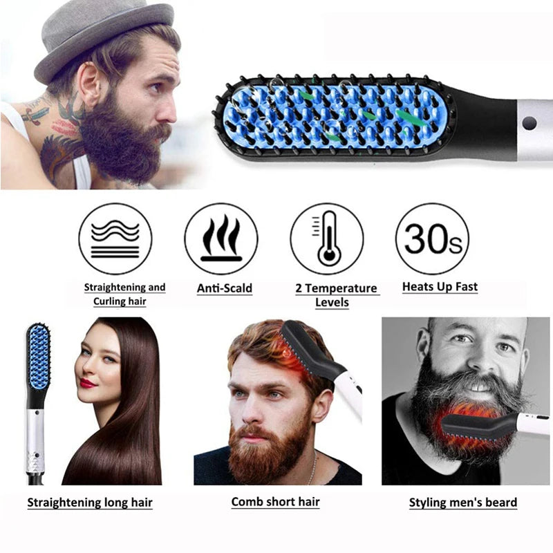 Multifunctional Quick Hair Beard Straightener Men's Hair Straightening Flat Iron Heated Hair Comb Electric Men Hair Beard Styler.
