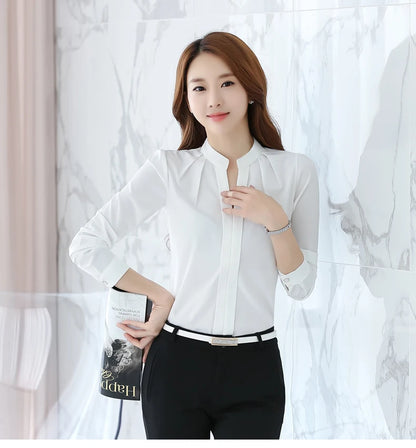 Chiffon Blouse Women Korean Fashion Women Clothing White Shirt  Long Sleeve Blouses V-neck Womens Tops Basic Shirts and Blouses