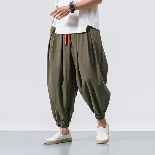 New Trendy Men Harem Pants Loose Oversized Style Cotton and Linen High Quality Jogger Sweatpants Casual Male Trousers.