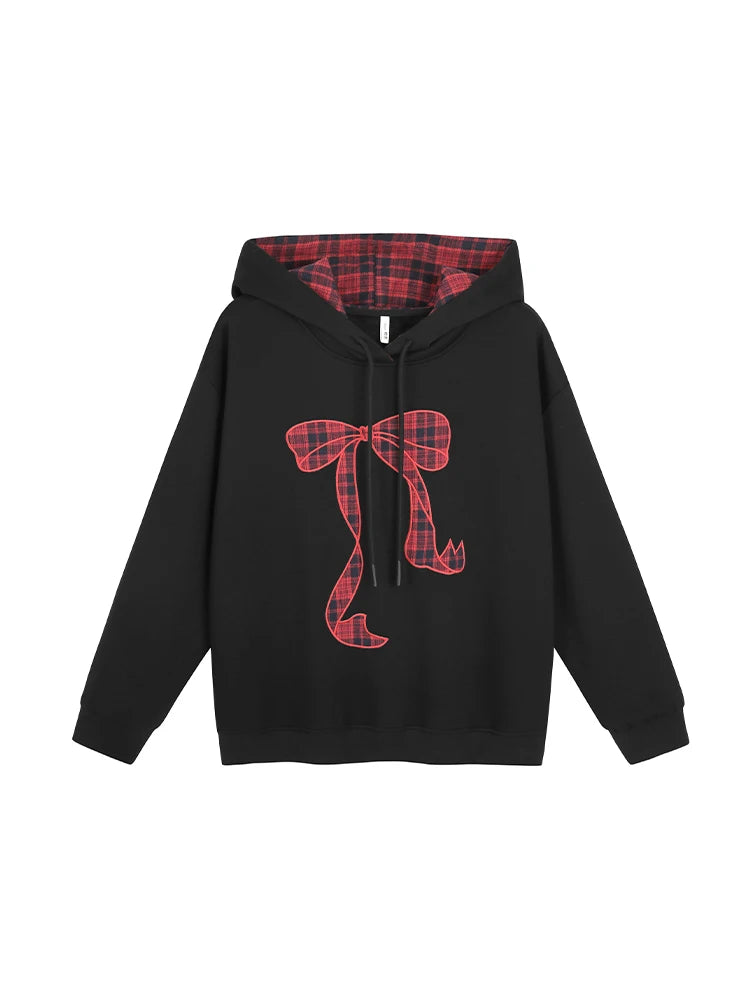 GIBSIE Plus Size Bow bestickter lockerer Hoodie Damen Herbst und Winter koreanische Kapuzen-Fleece-verdickte Pullover-Sweatshirts.