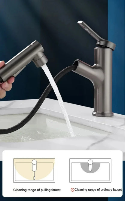 Single Handle Dual Hole Hot Cold Brass Washbasin Faucet 3 Function Stream Sprayer Pull Out Basin Sink Mixer Tap for Bathroom