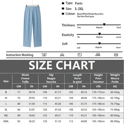 Summer Men's Straight Trousers Casual Solid Color Breathable Drawstring Long Pants Sweatpants Streetwear Men Baggy Pants.