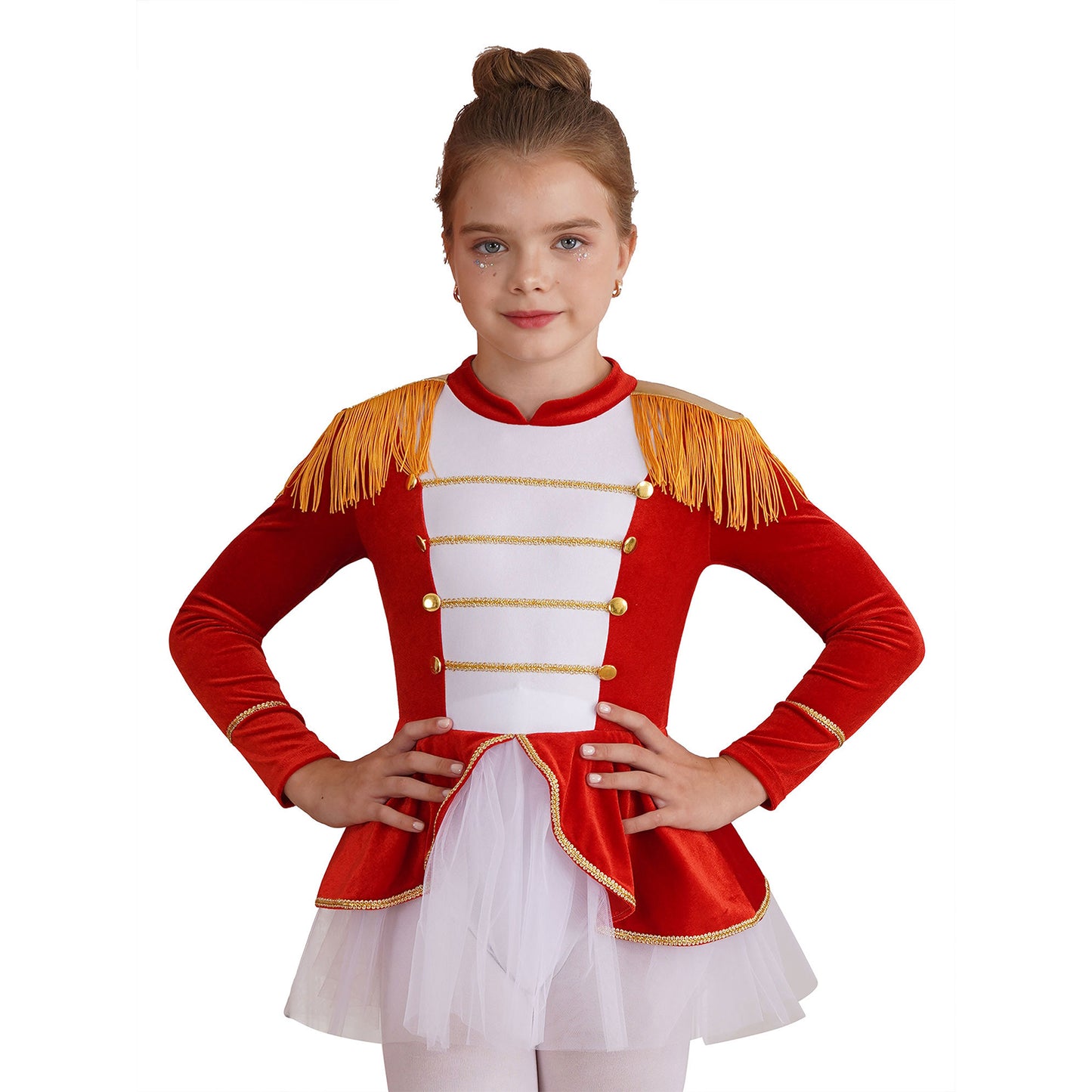Kinder Mädchen Halloween Weihnachten Karneval Zirkus Zirkusdirektor Cosplay Performance Kostüm Langarm Mesh Trikot Tutu Kleid.