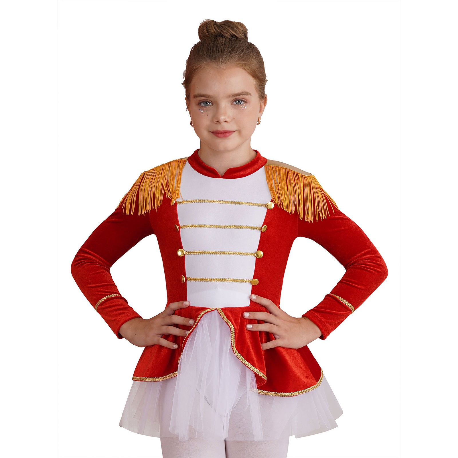 Kinder Mädchen Halloween Weihnachten Karneval Zirkus Zirkusdirektor Cosplay Performance Kostüm Langarm Mesh Trikot Tutu Kleid.