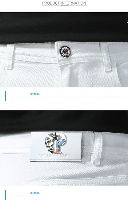 2025 Spring Summer New 98%Cotton Men's Slim Jeans Straight Casual Fashion Pencil Pants High Quality Trousers Male Clothes White.