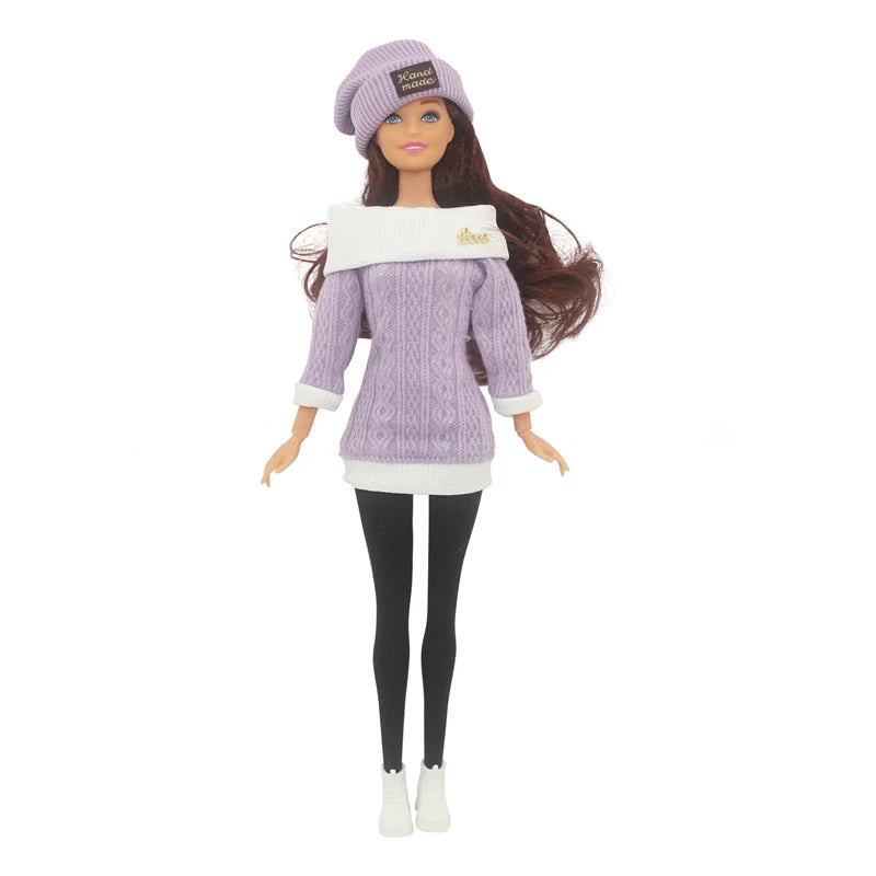 30cm Doll Full Set 1/6 Female Doll with Clothes and Hat Sweater Girls Dress Up Toys Gifts.
