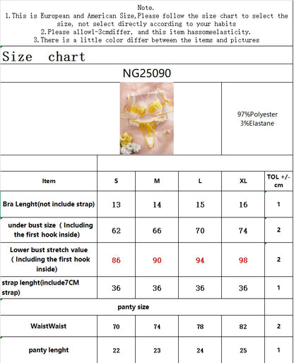 Ladies' youthful and beautiful yellow daisy summer semi transparent embroidered underwear, cute and sweet style, adjustable shou.