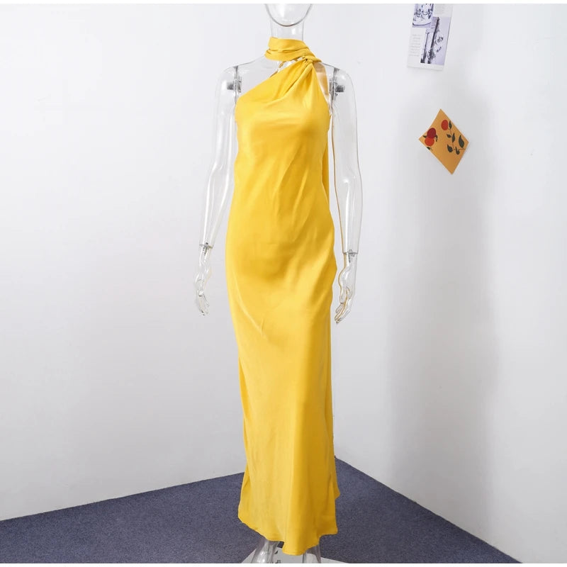 Elegante Feste Band Frauen Halfter Kleid Off Schulter Ärmellose Backless Dünne Weibliche Maxi Kleider 2025, Sommer Neue Chic Dame Robe.