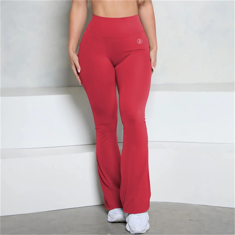 Allure The Brand Pocket Flare Scrunch Butt Pants ATB Women Tight-Fit Sexy Slim High Waist Pants Push Up Fitness Flare Leggings.