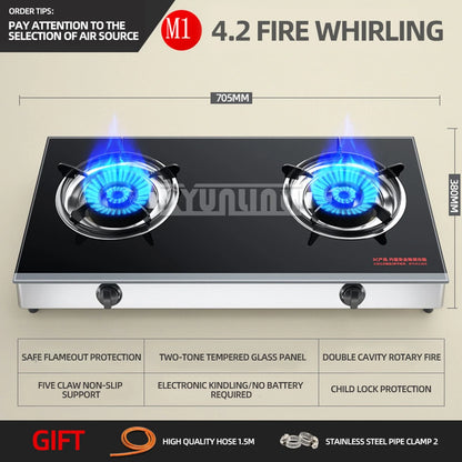 Household Desktop Natural Gas Liquefied Gas Timing Stove Double-Hole Fierce Fire Kitchen Cooker Tool