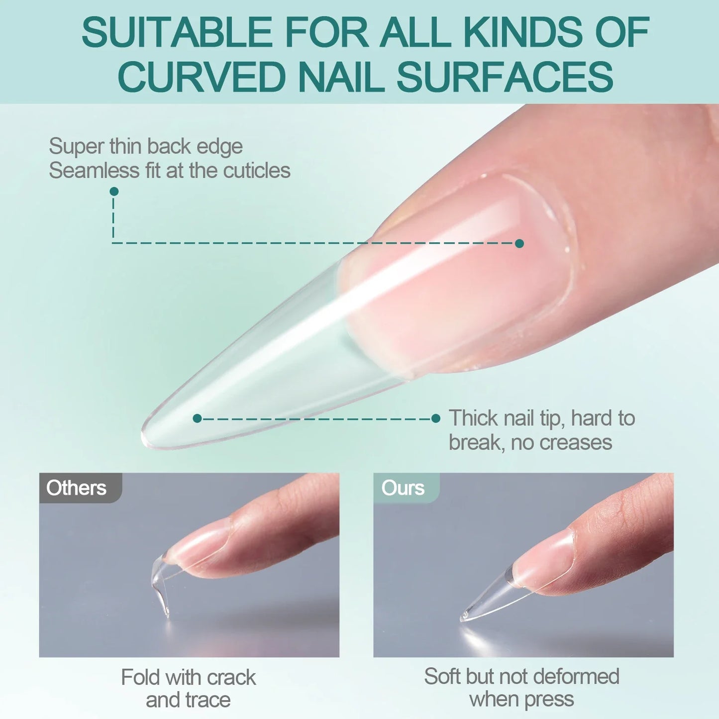 Nailpop 120pcs/box Gel X Nail Tips Medium Short Shape Almond/Square/Soft Gel Nail Tips False Nails Soak Off Easy Nail Extensions.