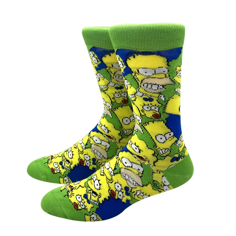 New 1 Pair The Simpsons Harajuku Women Men Socks Cartoon Personality Skateboard Socks Anime Middle Tube Cotton Unisex Socks