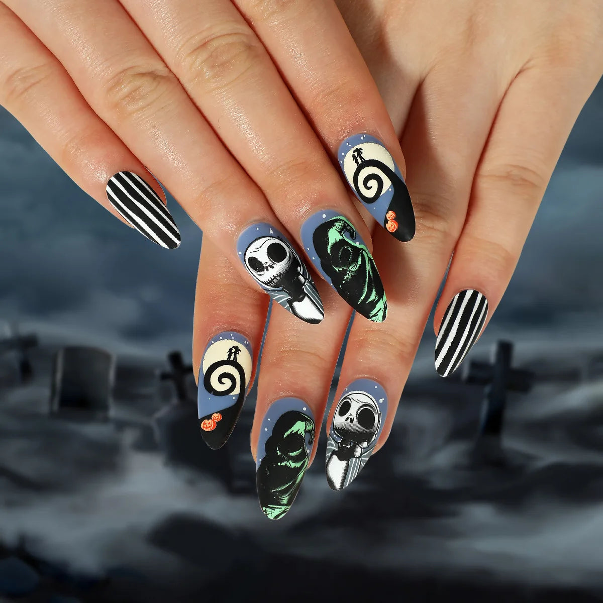 24P/Set Halloween Fake Nails Art Ghost Face Pumpkin Spooky Designer Girls Party Press on Nail Tips Wearable Stick on Nails False.