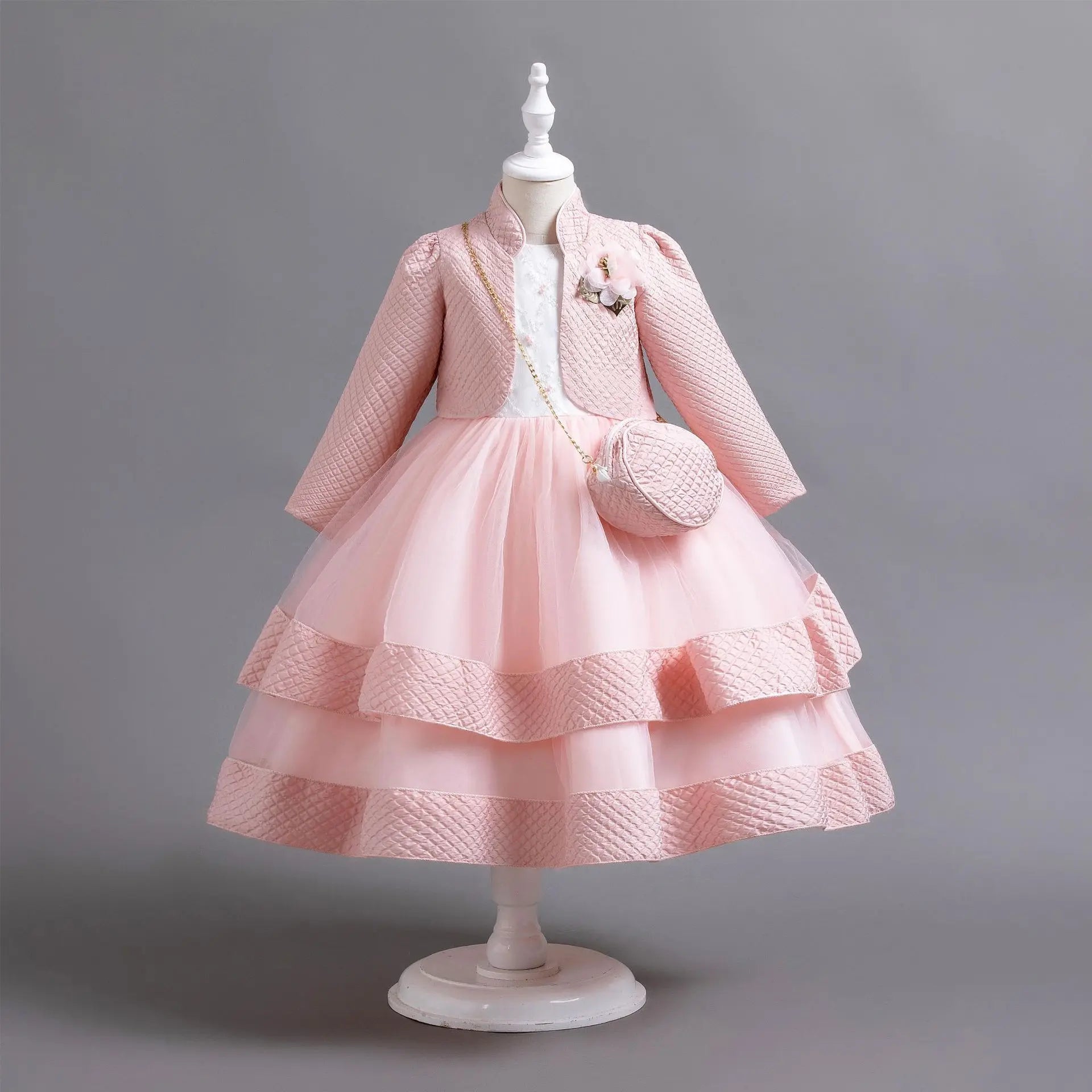Neues Herbst/Winter Langarm-Partykleid, elegantes Mädchen-Stickerei, Weihnachts-Performance-Kleid, Geschenktüte für Kinder im Alter von 3–11 Jahren.