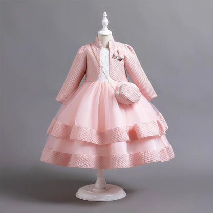 Neues Herbst/Winter Langarm-Partykleid, elegantes Mädchen-Stickerei, Weihnachts-Performance-Kleid, Geschenktüte für Kinder im Alter von 3–11 Jahren.
