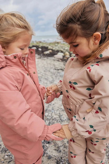 Konges Slojd 2025 Winter Baby Girls Cherry Hooded Ski Jackets Overalls Suits Sets Girls Waterproof Windproof Cold Resistant Coat.