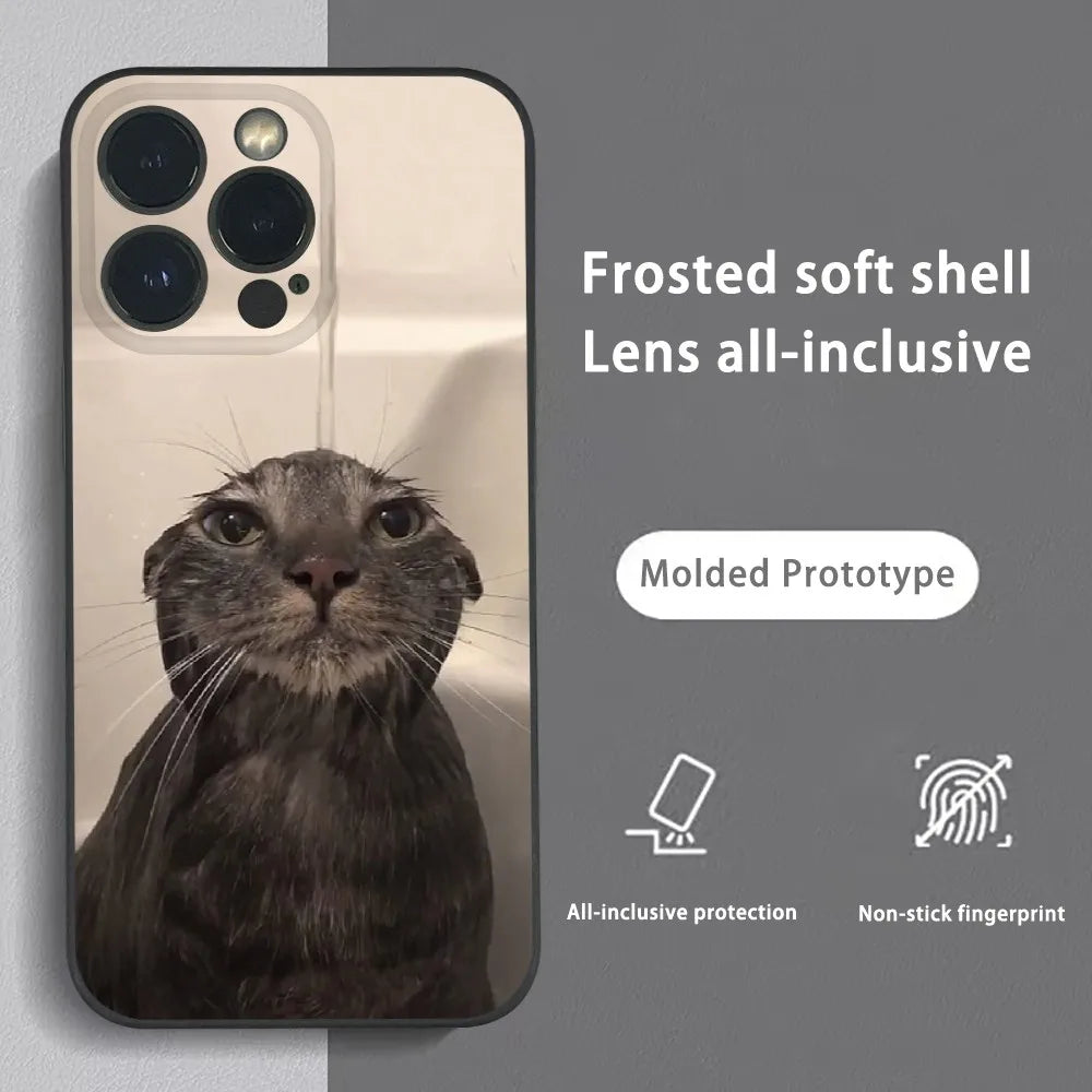 Pet Cat Funny memes Phone Case For iPhone 16 15 14 13 Pro Max Plus Mini Frosted Soft Shell Funda.